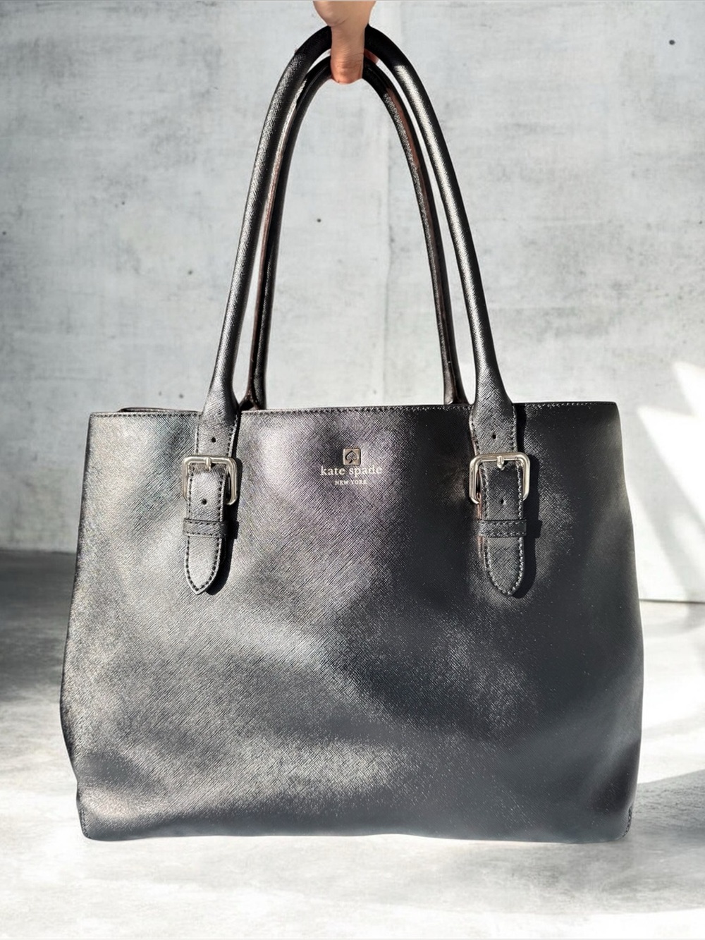 kate spade Black Saffiano Leather Double-Handle Tote